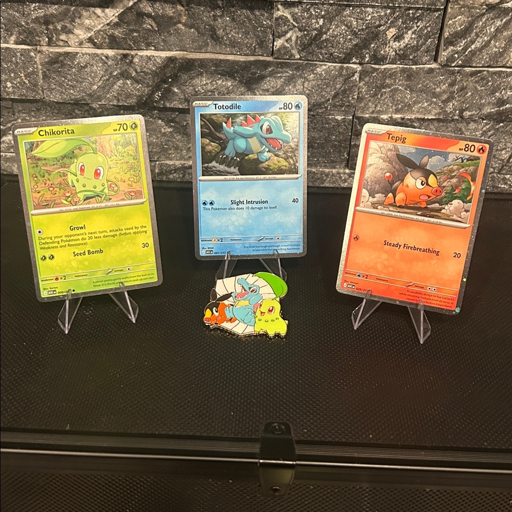 Pokemon Totodile, Tepig, and Chikorita Promo Holo’s w/Pin from Ascended Heroes‎